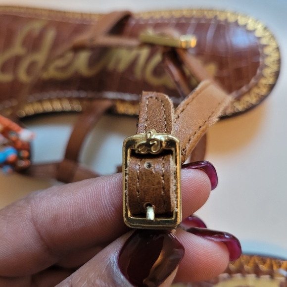 Sam edelman cognac leather sandals, T-strap with beaded design, NWOT, size 8.5 - Picture 6 of 7